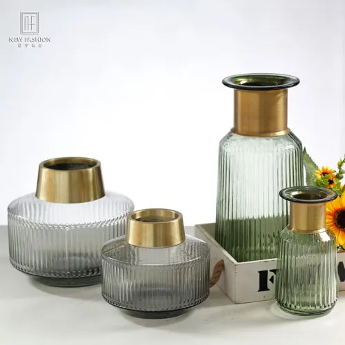 Прозрачная стеклянная ваза для цветов с золотой железной рамкой для украшения дома и свадьбы