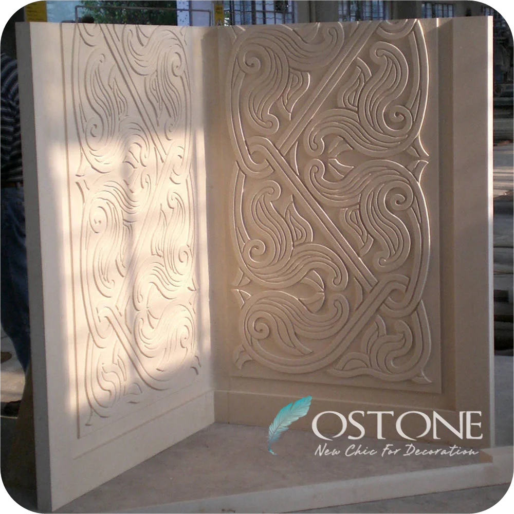
Art Flower Design Yellow Limestone Carved Stone Wall Reliefs For Building Exterior Wall 