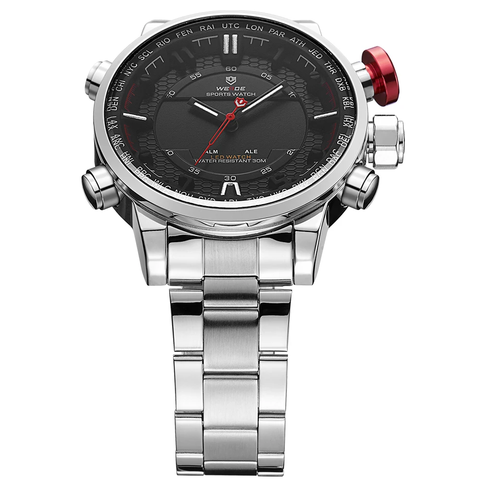 2018 WEIDE IP Silver Stainless Steel LED Clock, LED Display Wristwatches WH6402 for men