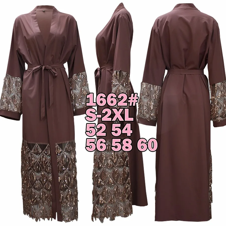 1662# Fashion Muslim Abaya in Dubai Nida with Sequin Islamic Clothing For Women Jilbab Djellaba Robe Musulmane Turkish Baju