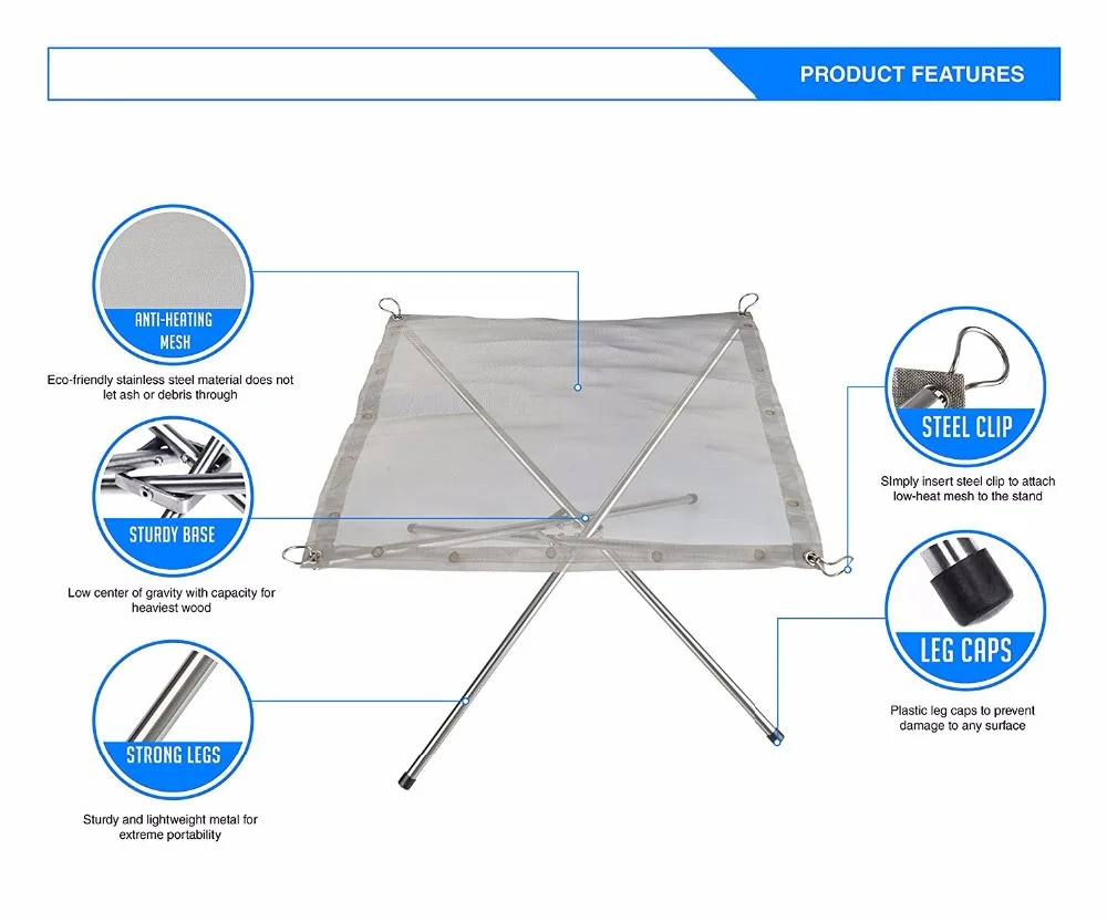 Portable Folding Collapsable Outdoor Camping Steel Mesh Wood Burning Furnace Grill Fireplace Fire Pit