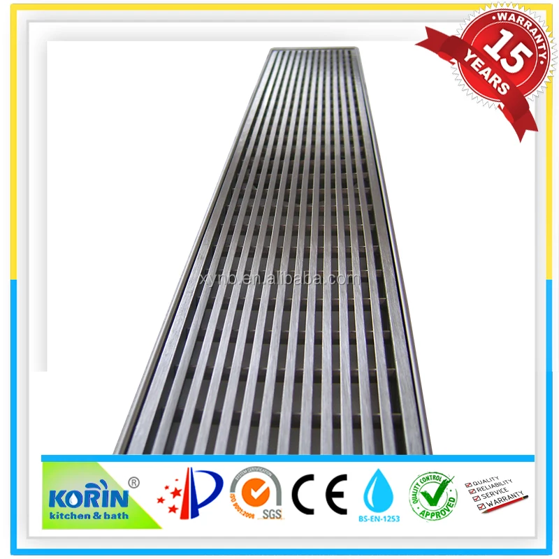 
stainless steel linear shower floor drain with wedge wire grate 