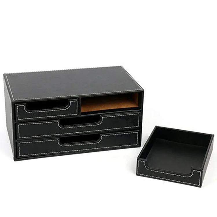 
Custom logo real leather desk 4 drawer storage organizer 