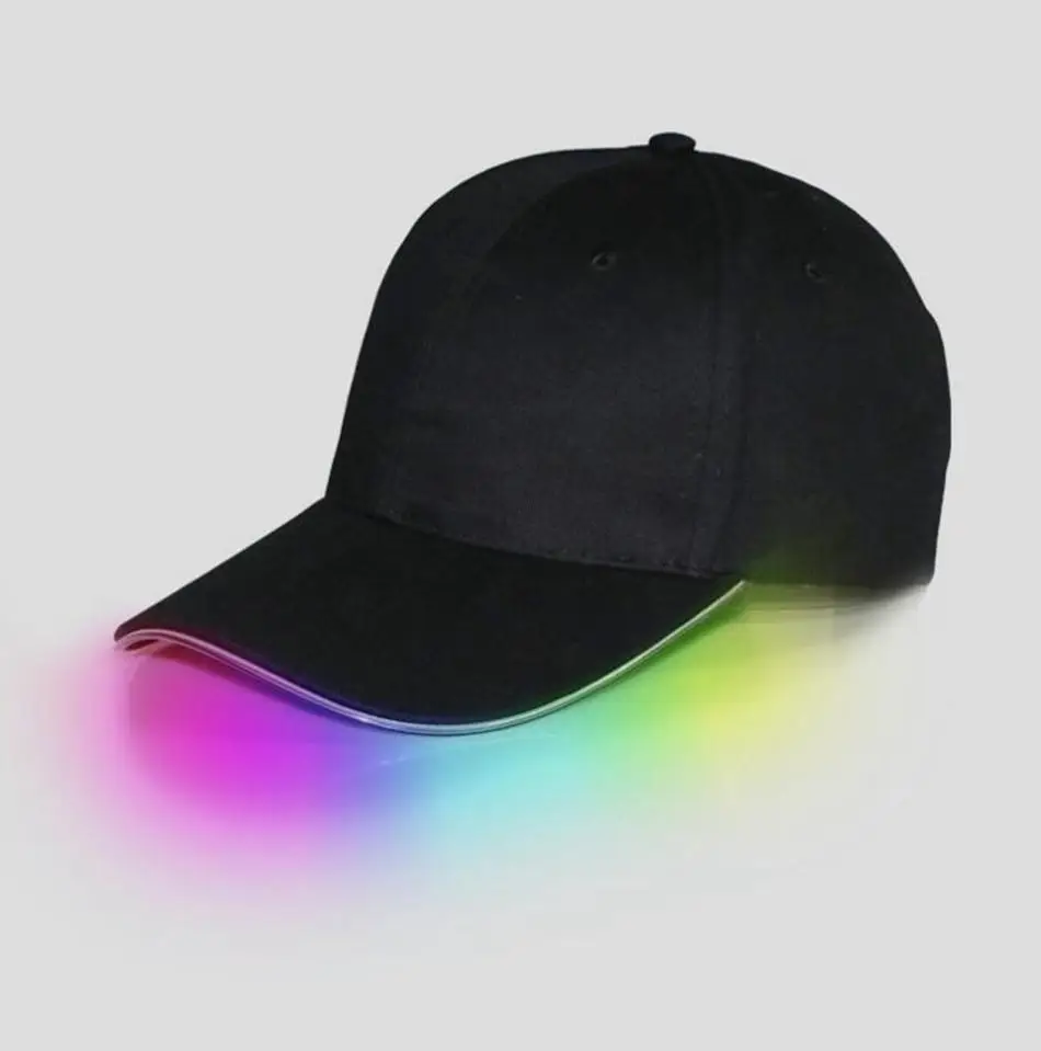 Hot New LED Baseball Caps Cotton Black White Shining LED Light Ball Caps Glow in Dark Adjustable Snapback Hats Luminous Party