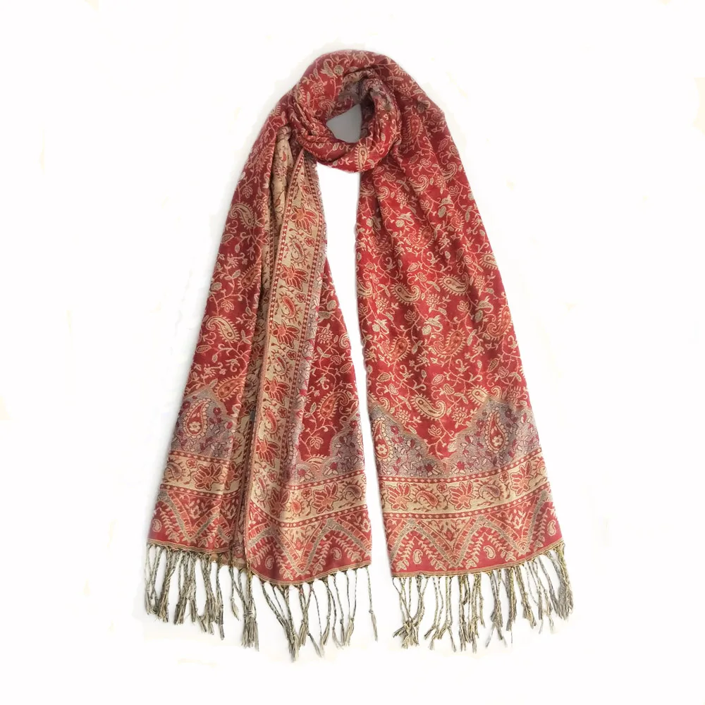 Wholesale pashmina ladies scarf polyester hijab paisley pattern jacquard with tassel