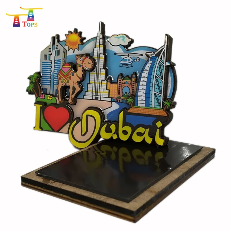 Wholesale Spain Epoxy Wooden Tourist Souvenir 2 Layers 80*53mm Abu Dhabi Malawi New York City Fridge Magnet
