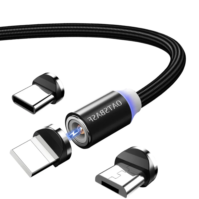 2019 Магнитный USB кабель для зарядки 2.4A нейлоновая плетеная линия iPhone Android Тип c