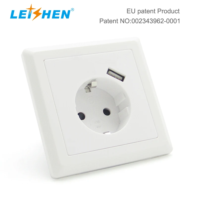 LEISHEN 16A Cheaper Price 86*86mm Electric Plug Dual USBA Schuko Wall Mount Socket For Germany France Italy Market