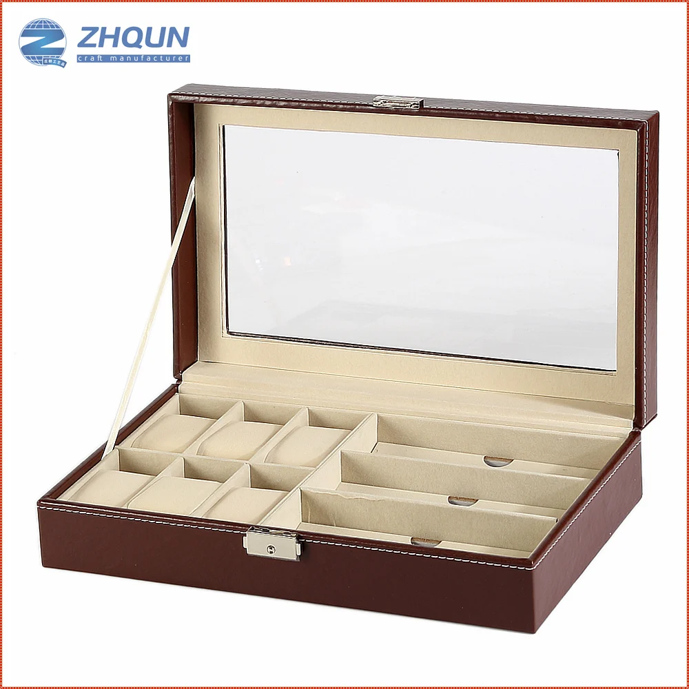 Pu Leather Beautiful Packing Fashion Storage Display Wholesale Combo 3 Sunglasses 6 Watch Holder Box