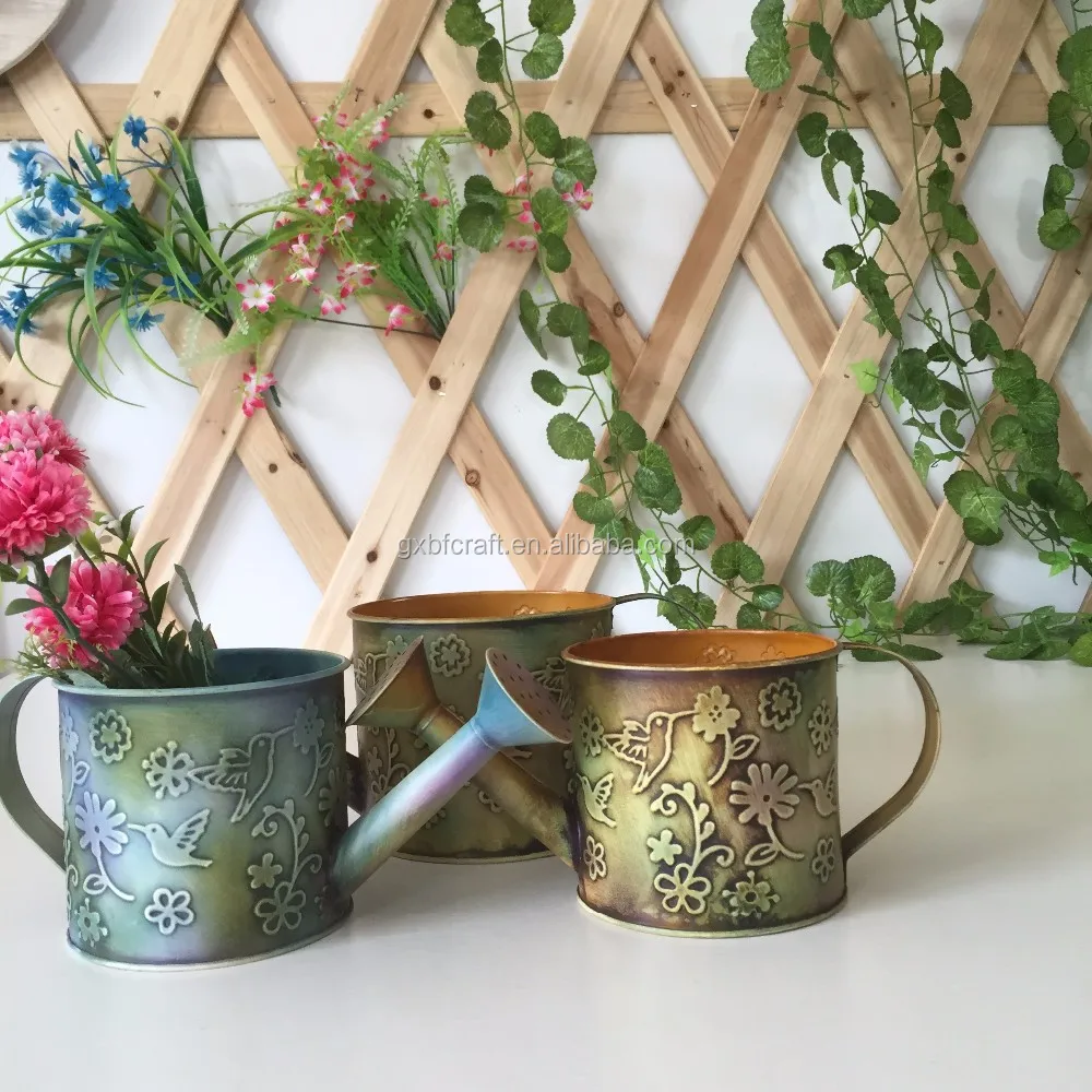 Оптовая продажа, Королевский декоративный садовый набор для детей, цинковая банка для полива и маленькие золотые цветочные горшки