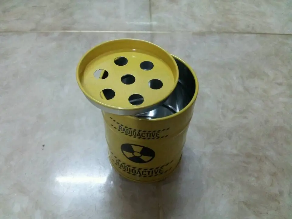 Antique metal souvanir ashtray tin box with holes round shape