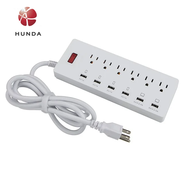 6 точек 6 Быстрое Смарт USB с двумя зарядными usb-портами вилка сетевой фильтр с Heavy Duty Удлинительный шнур длиной 1625W/13A
