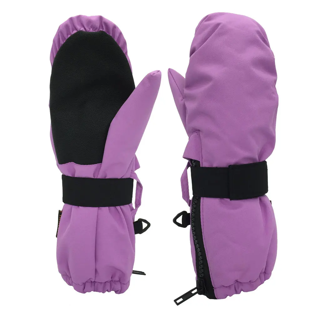 Purple Waterproof Sports Ski Mittens For Girls