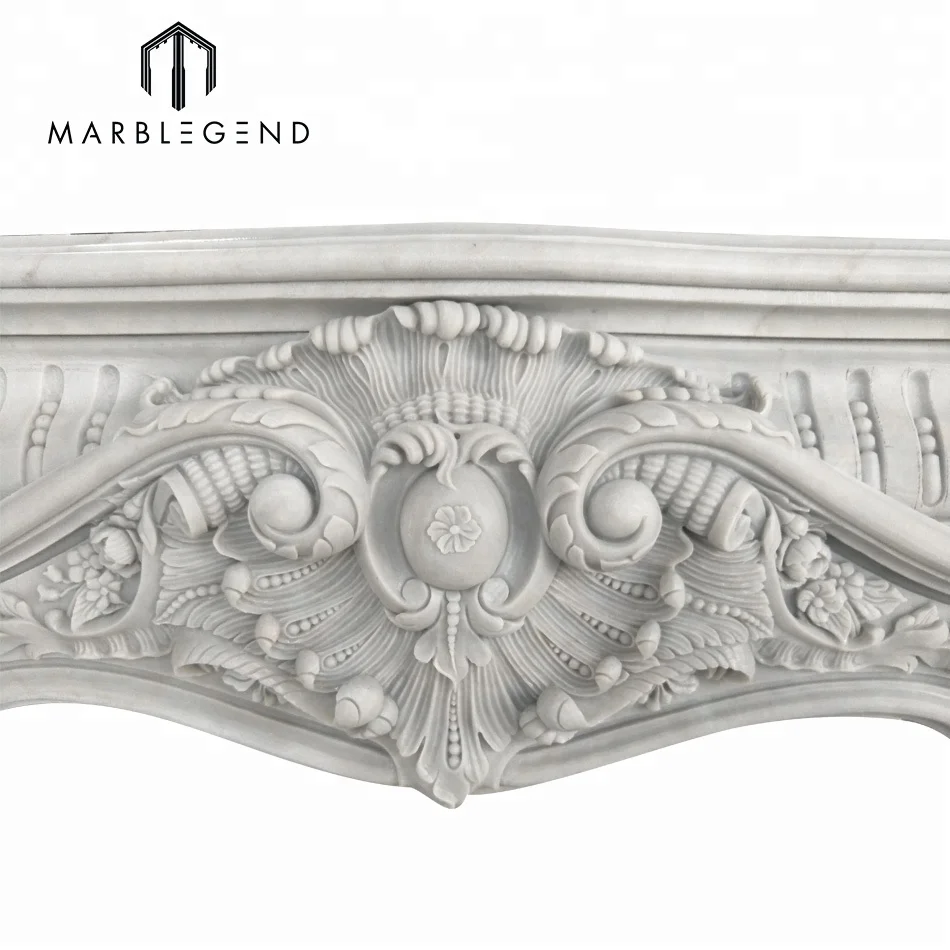 Leading Custom design indoor carved white marble freestanding fireplace mantel