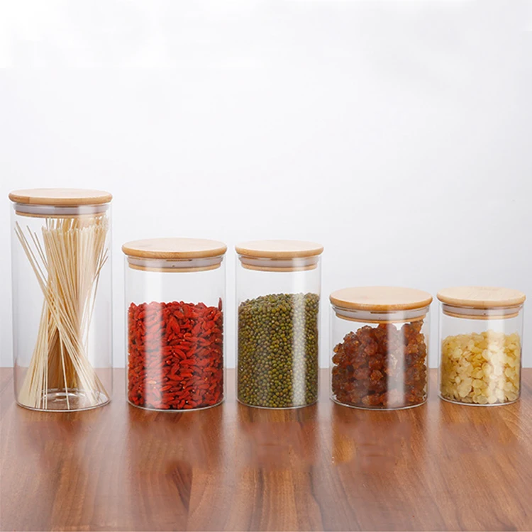 Healthy glass storage container custom glass jar with bamboo lid