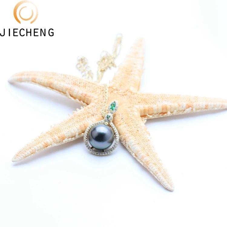 10-11mm AAA black Tahiti pearl natural cultured simple gold pendant design 925 sterling silver pearl pendant necklace
