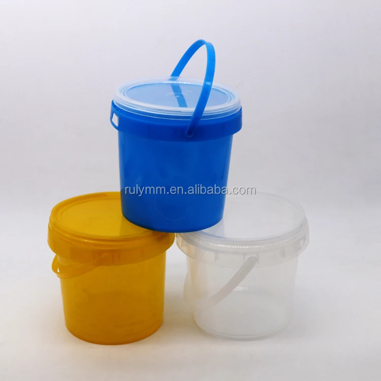Qingdao factory clear/transparent food grade plastic buckets with custom lid color