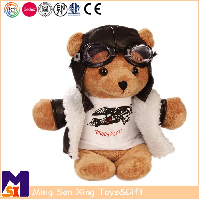 Manufacturer Custom Hot Sale Stuffed Teddy Bear With Jacket Stuffed Aviator Toys
