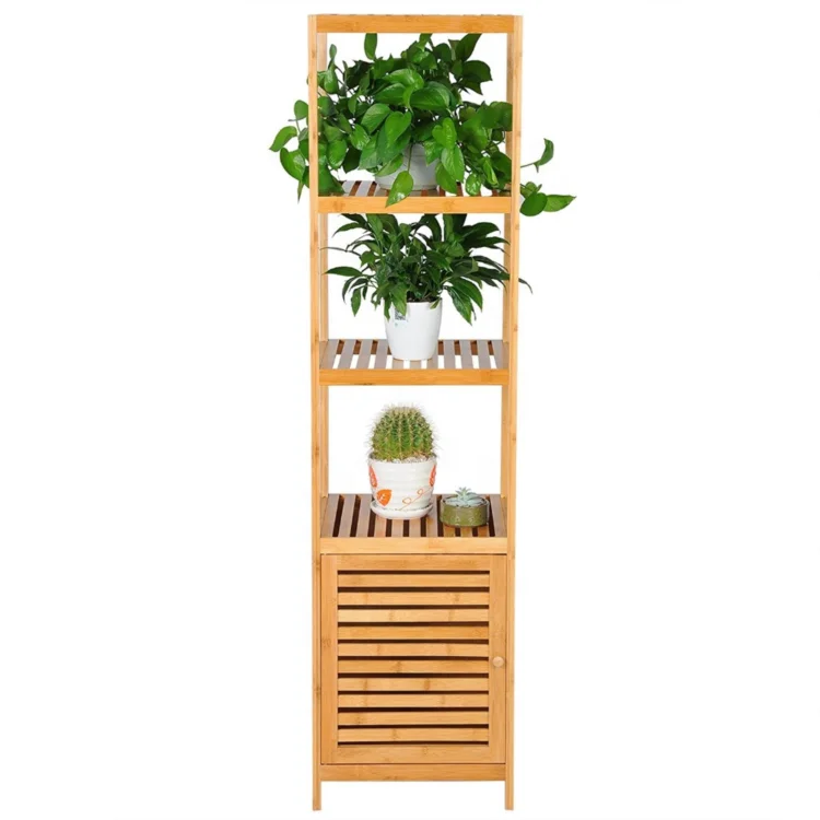 5-Tier Bathroom Shelf Bamboo Freestanding Shelving Unit Tower Shelf Storage Organizer Display Rack