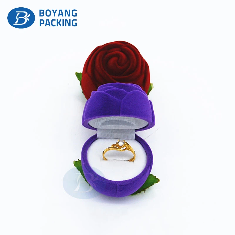 Custom jewelry packing Velvet Flocking Red Flower Rose Shape Wedding Ring Box
