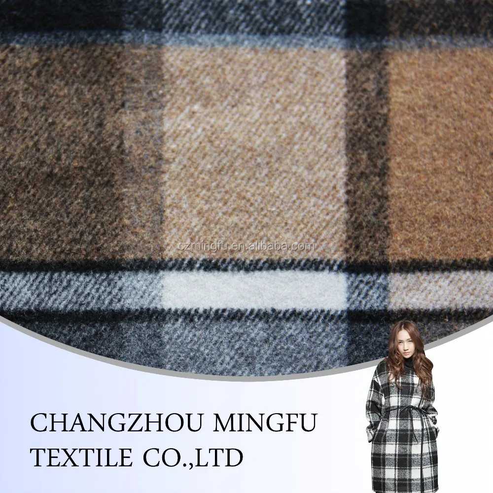 Best selling professional Yarn Dyed herringbone wool fabric,in stock check tartan woolen fabric for women coat