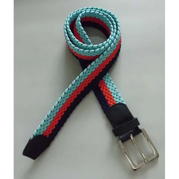 
wholesale fashionable multi-color unisex straight line sporty elastic stretch belt with genuine leather tip 