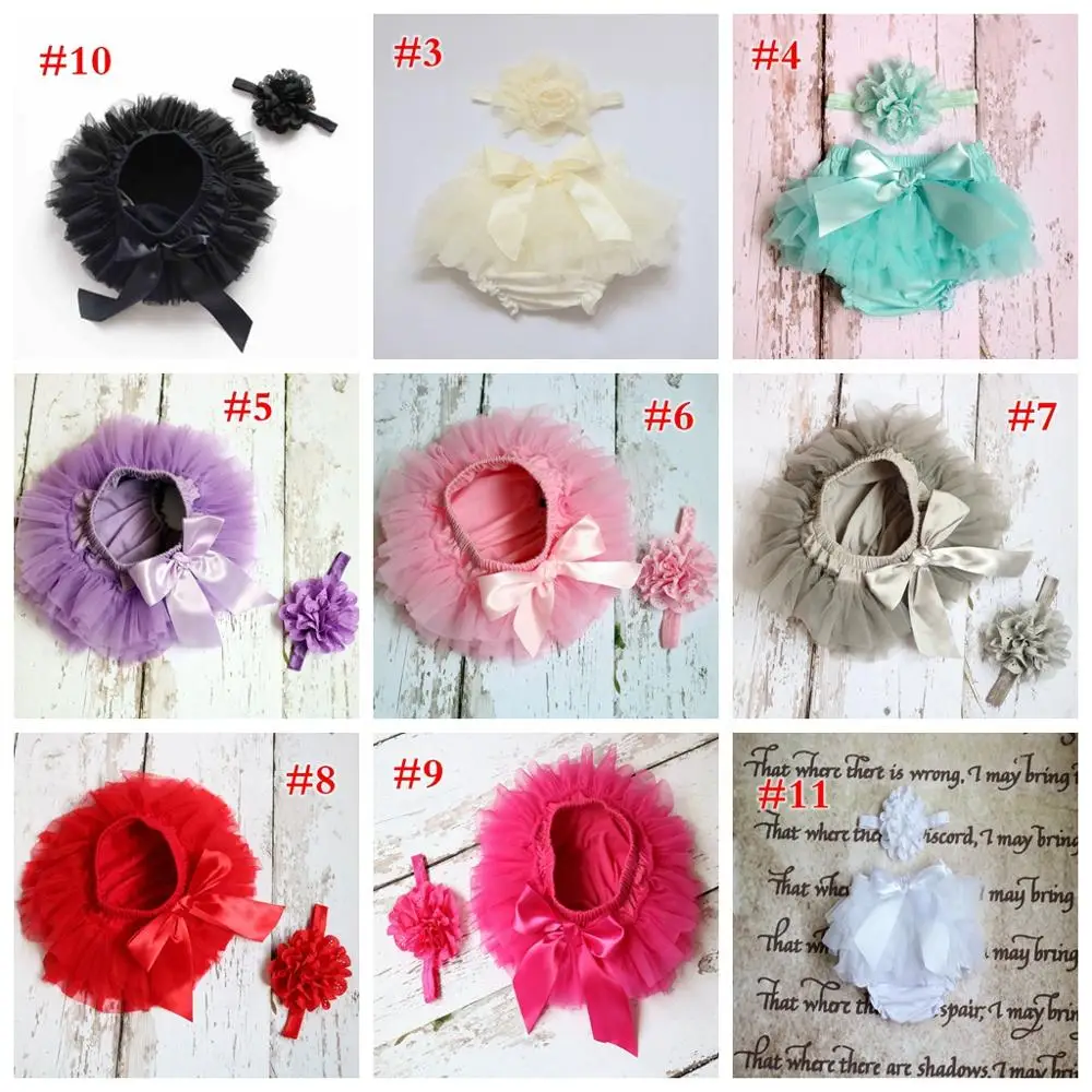 
Girls Mesh TUTU Bloomers Sets With fabric flowers Headbands Kids Infant PP pants Underwear 