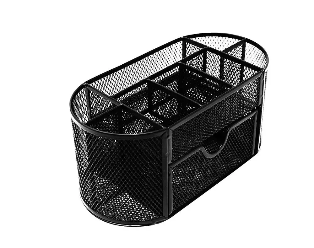 Mesh table Pen Holder 9 components Black With Drawer Office School Desk Stationery Organizer