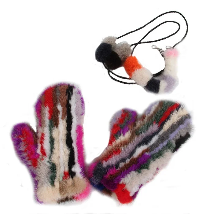 
 Разноцветные модные зимние перчатки с подогревом из меха норки для женщин и дам  