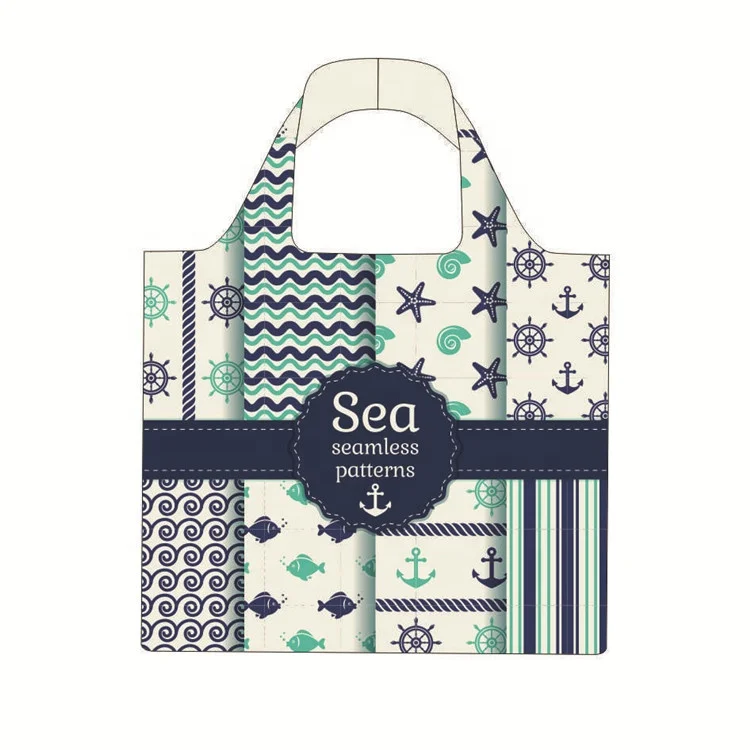 Foldable RPET Shopping Bag ECO Friendly Recycle Polyester Folding Shop Bags for Supermarket