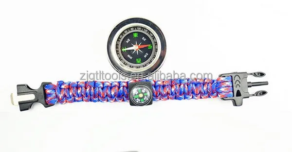 Outdoor Climbing Use Survival Bracelet Clasp With Compass , Survival Paracord Bracelet With Fire Starter Buckl