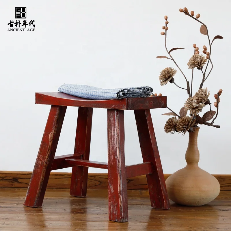 reproduction furniture Chinese traditional original supplier antique bar stools distressed paint reclaimed concaved dining stool