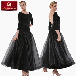Elegant backless large organza hem lace performing ballroom dance wear clothes adult women ballroom dance dress