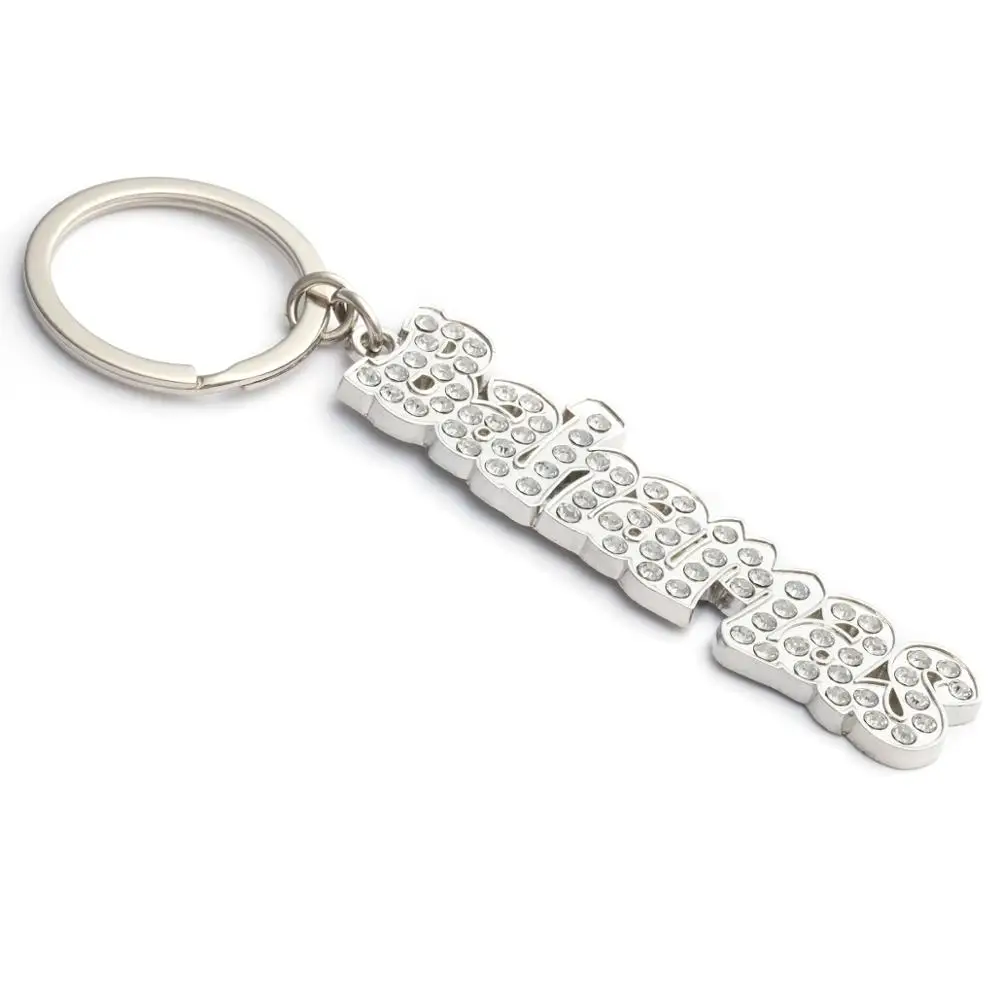 Factory wholesale custom metal silver keychain with diamonds
