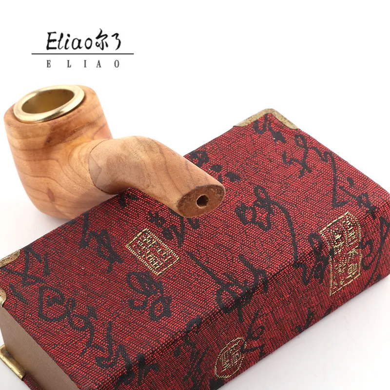 Erliao Extra Cheap Wholesale Chinese  Ancient Handmade Solid Wood pipe  wooden Tobacco  smoking pipe