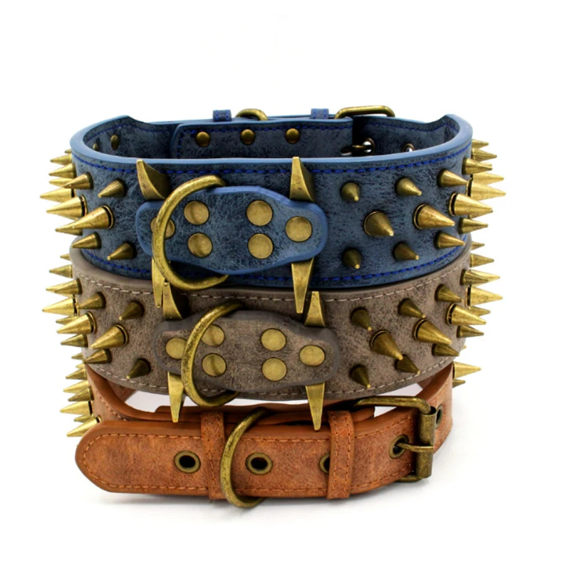 New domineering dog collar large dog bronze rivet pet collar super sharp spike dog collar traction