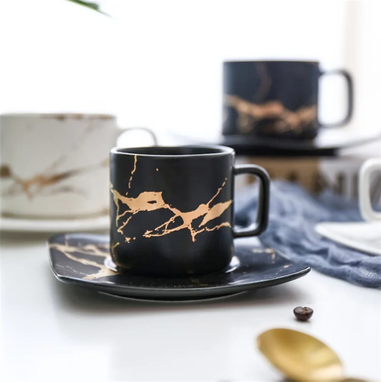 Wholesale office gifts nordic coffee mugs espresso latte cup set marble ceramic tea cups and saucers