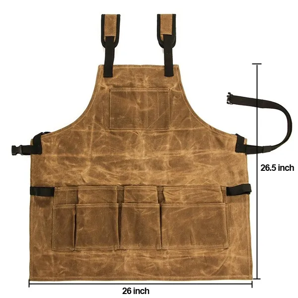 Heavy Duty Durable Thick BBQ Apron Waxed Canvas Tool Apron Carpenter Apron with Multi-functional Pocket