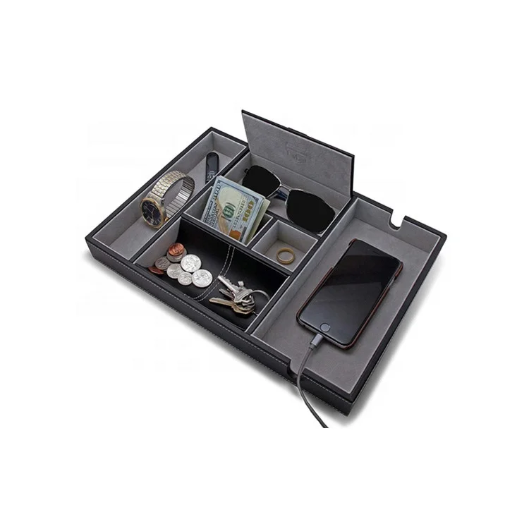 
PU Leather Jewelry Key Phone Wallet Coin Storage Valet Tray 