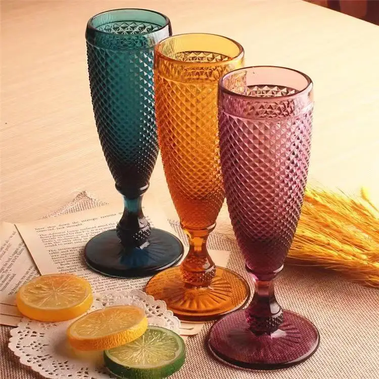 Best selling European Style China Factory Wedding Supplies Wholesale Cheap Stem Colored Diamond Wine Glass
