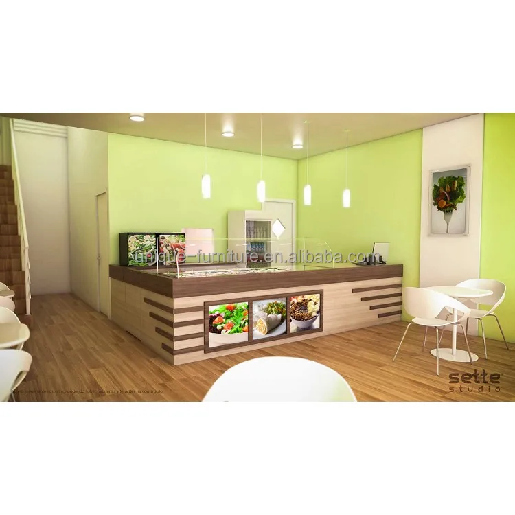 Attractive Vegetables Fruit Salad bar Counter with Fast Food Shop Interior Design