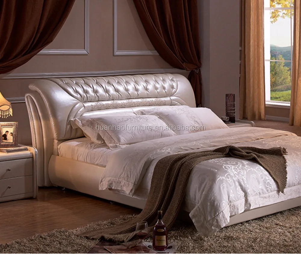 Bedroom furniture double size modern leather bed
