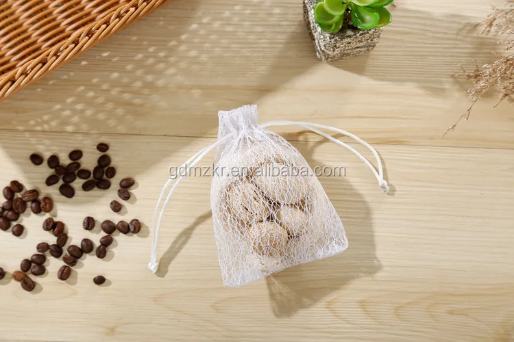 China factory promotional white cotton nylon mesh drawstring raschel bag for dry fruit storage