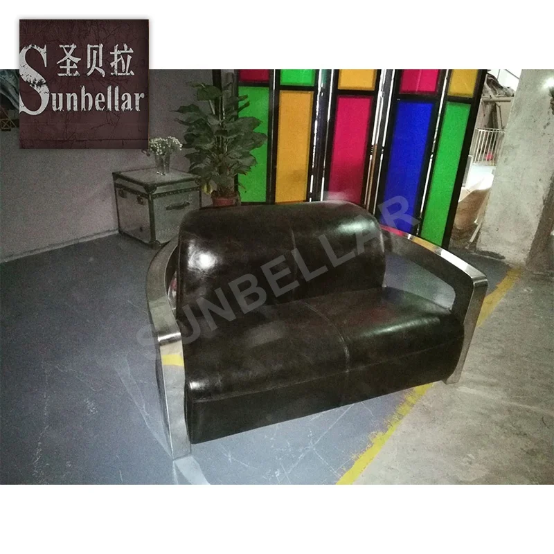 aviation furniture UK hotel sofa set designs with price vintage distressed leather sofa stainless steel arm leather club sofa
