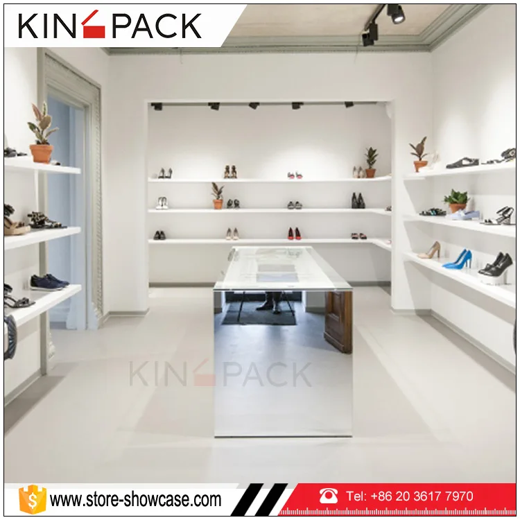 Shoe cabinet of small shoes shop interior design with mirrors wall shoe cabinet