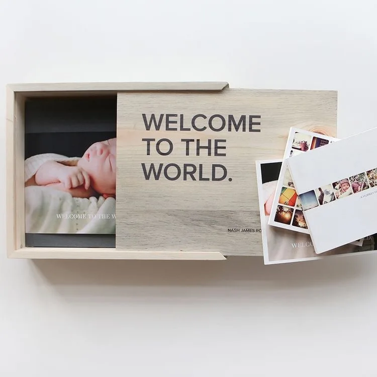Pan new Custom logo wedding use wood memory gift usb box wooden photo album box