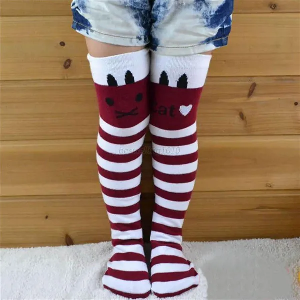 Kids Girls Striped Thigh High Long Over Knee Cat Stripe Print Socks For 1 8Y
