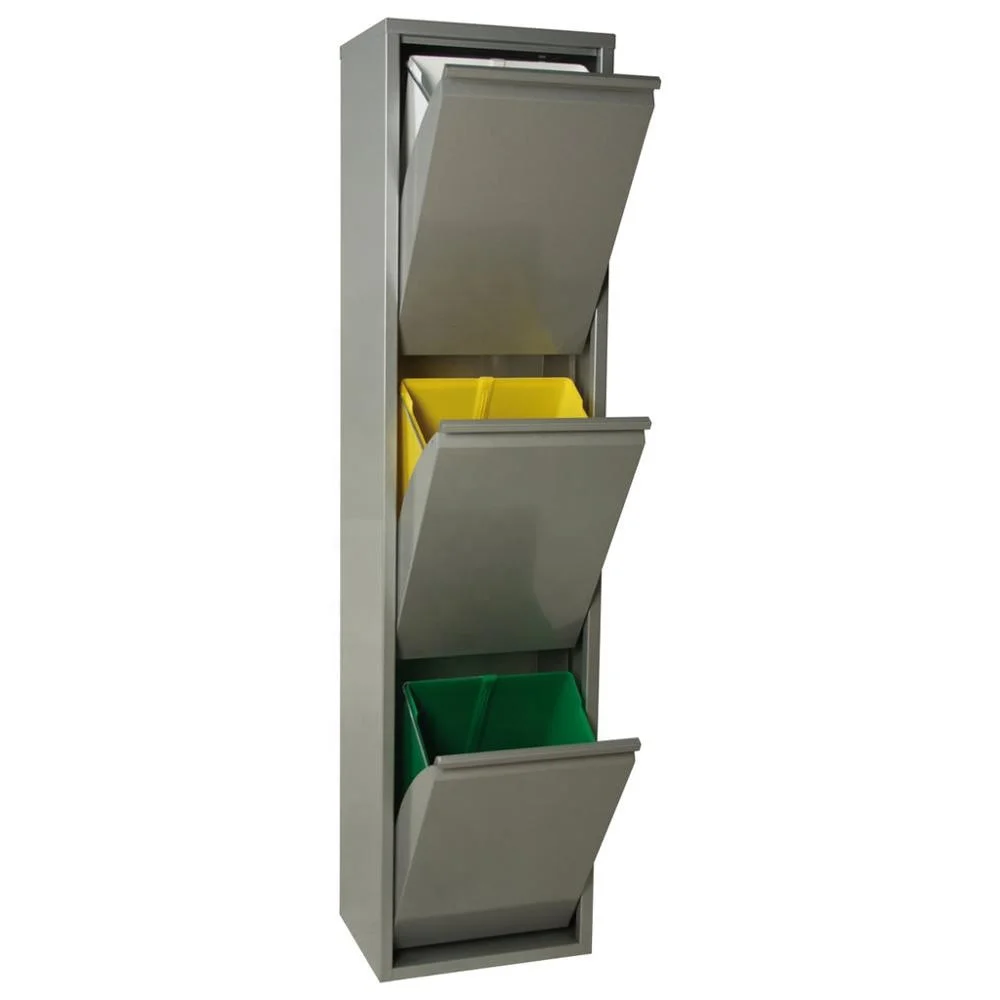 Foldable Metal 2/3/4 compartment Garbage Recycling Trash Bin Wall Mounted Indoor Waste Segregated Recycle Bins