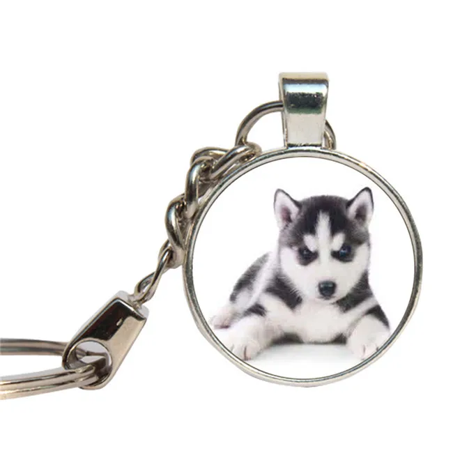 Schnauzer Dog Keychain Glass Cabochon Husky Corgi Lovely Dog Key Ring Glass Dome Pet Custom Photo Key Chains Jewelry Key Holder