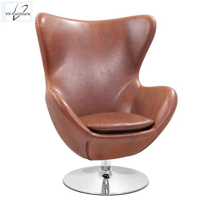 Простой дизайн, бело-золотистый кожаный вращающийся стул в форме яйца